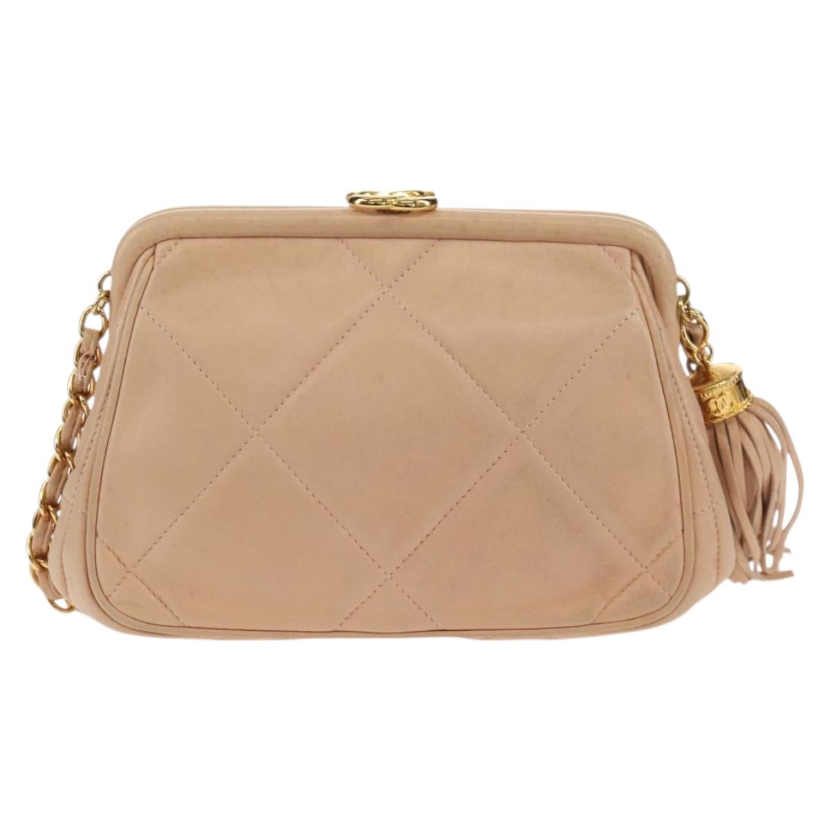 CHANEL Matelasse Chain Shoulder Bag Lamb Skin Pink Gold CC Auth 154060V