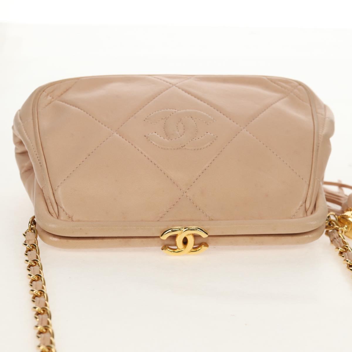 CHANEL Matelasse Chain Shoulder Bag Lamb Skin Pink Gold CC Auth 154060V