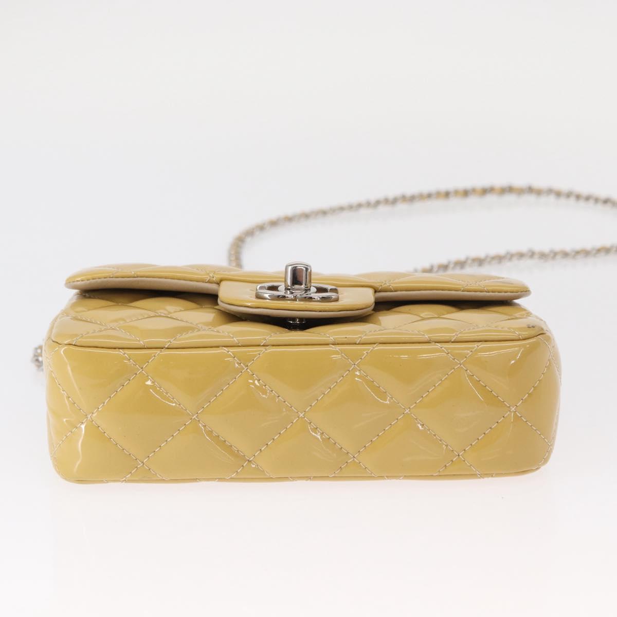 CHANEL Matelasse Chain Shoulder Bag Enamel Yellow Gold CC Auth 154061