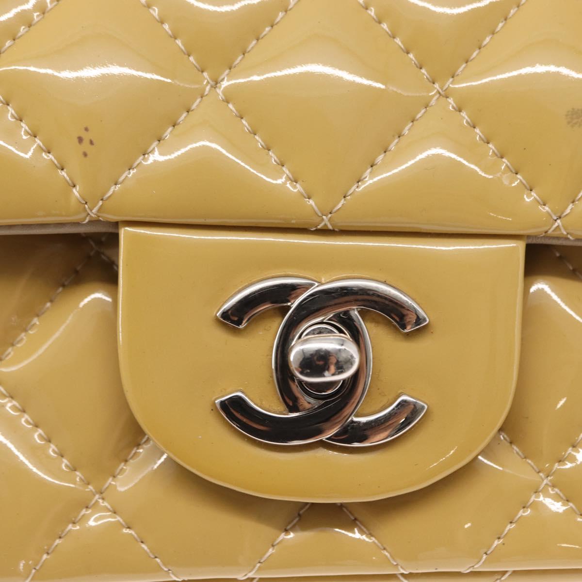 CHANEL Matelasse Chain Shoulder Bag Enamel Yellow Gold CC Auth 154061