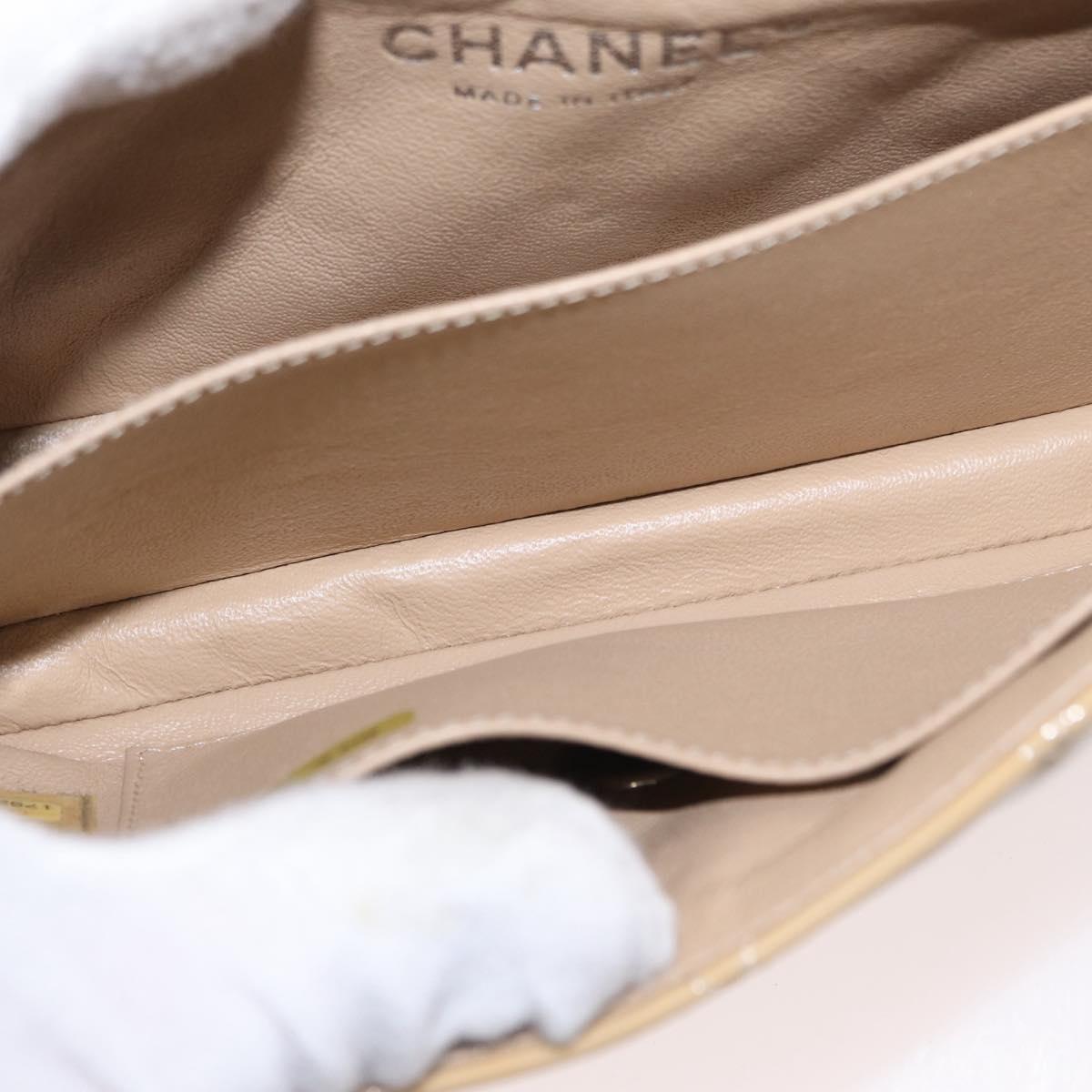 CHANEL Matelasse Chain Shoulder Bag Enamel Yellow Gold CC Auth 154061