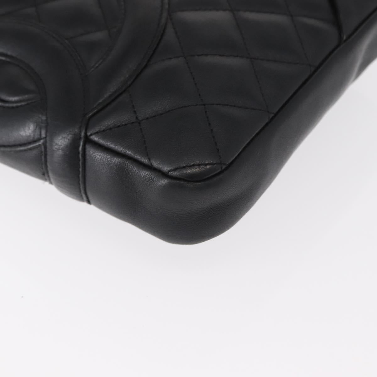 CHANEL Matelasse Cambon Line Shoulder Bag Calf Skin Black Silver CC Auth 154065