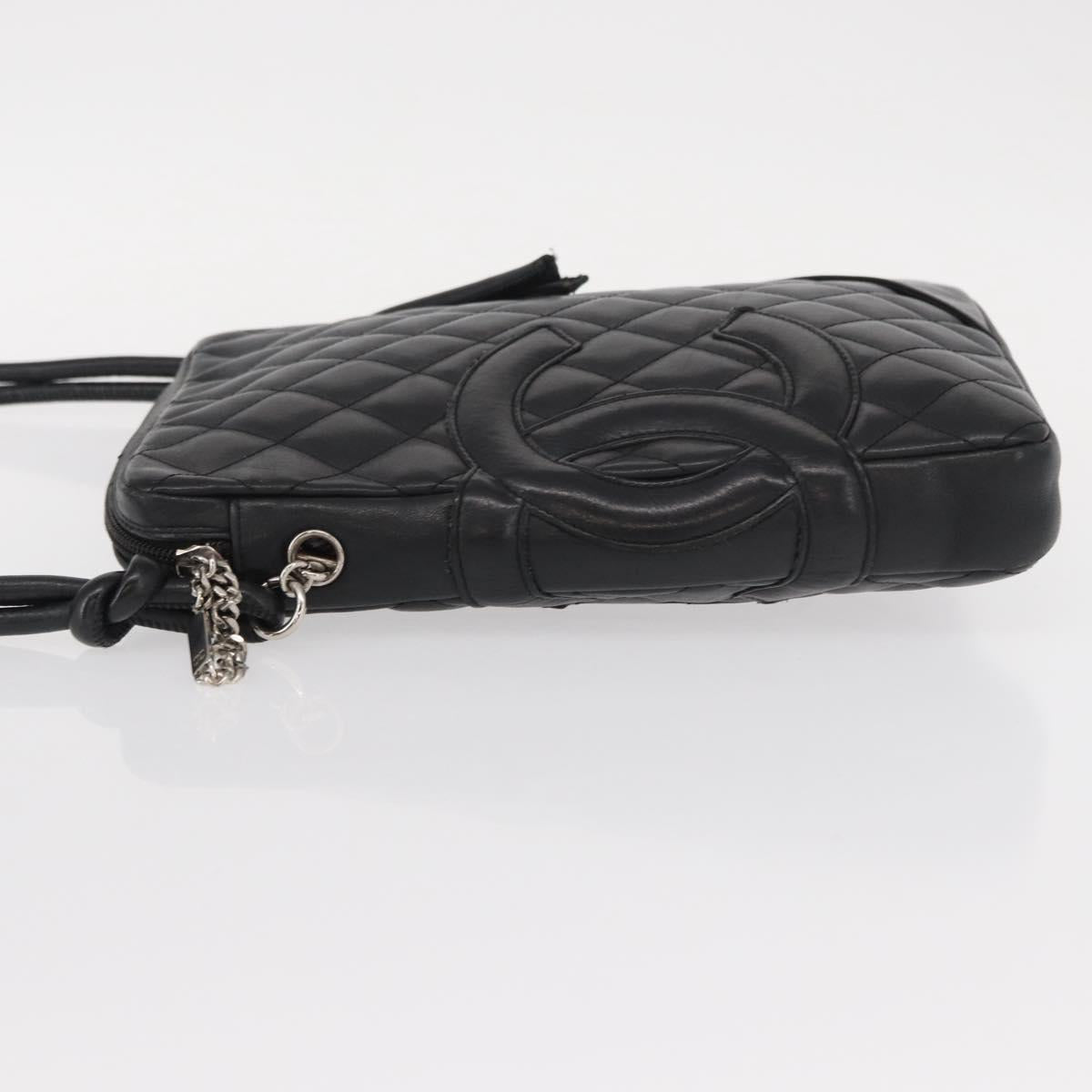 CHANEL Matelasse Cambon Line Shoulder Bag Calf Skin Black Silver CC Auth 154065