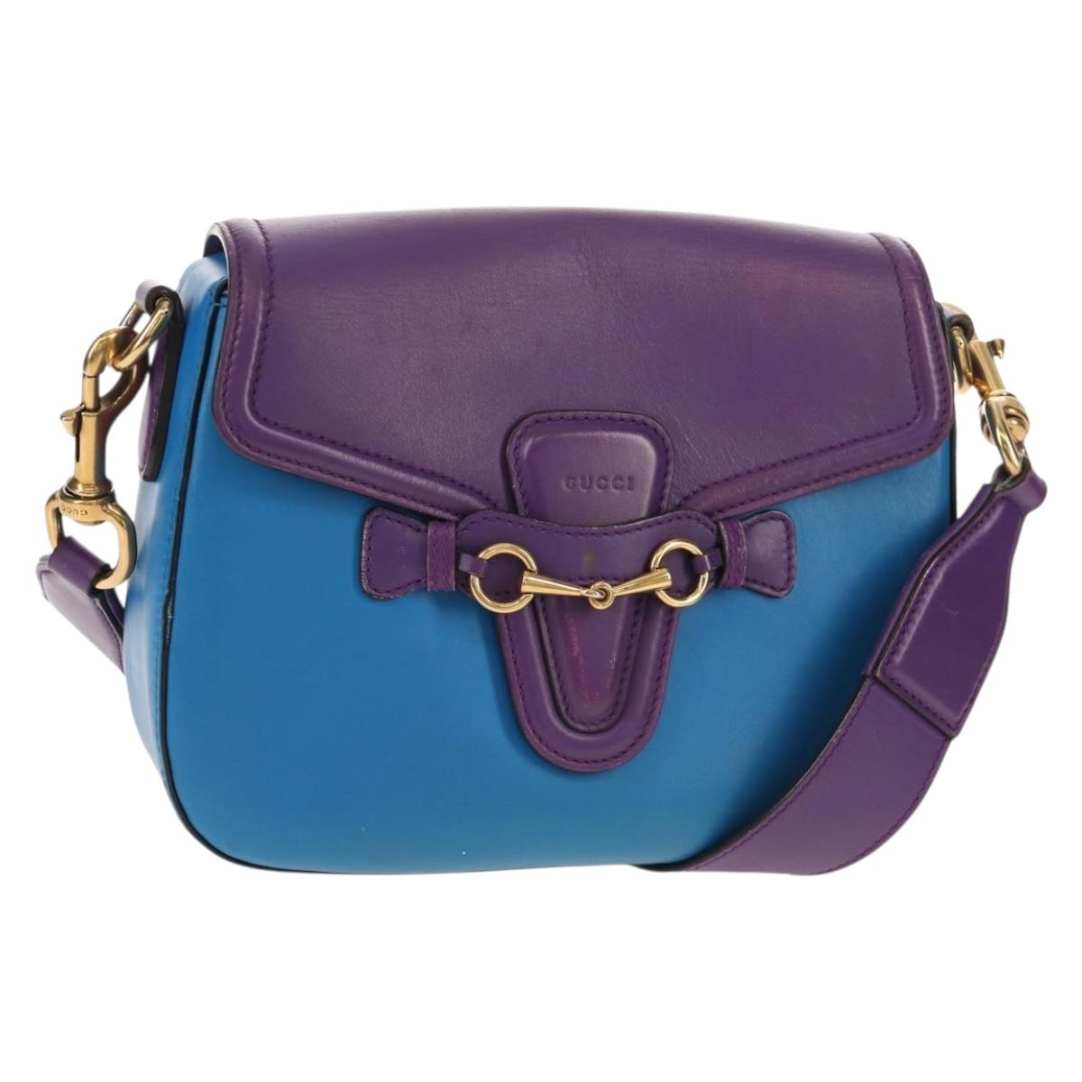 GUCCI Horsebit Shoulder Bag Leather Purple Gold 380573 Auth 154070V