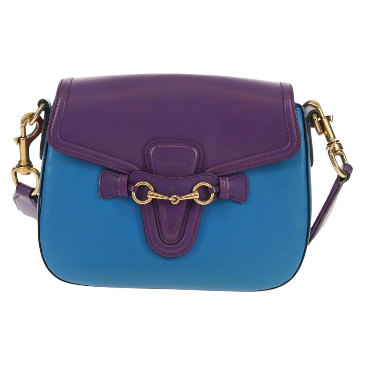 GUCCI Horsebit Shoulder Bag Leather Purple Gold 380573 Auth 154070V