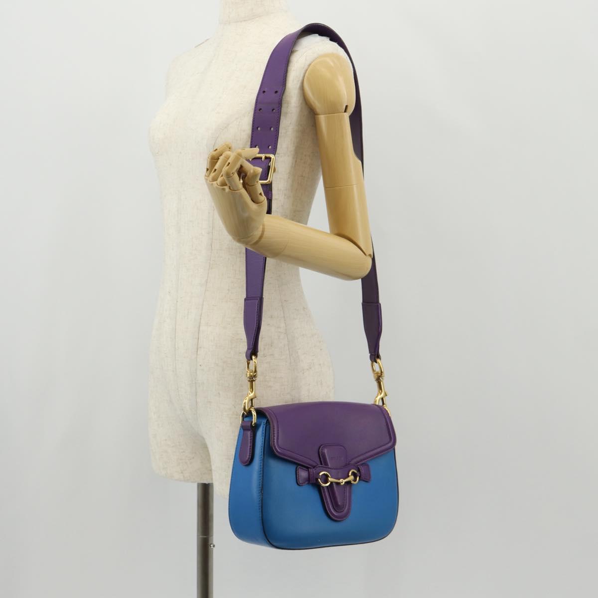 GUCCI Horsebit Shoulder Bag Leather Purple Gold 380573 Auth 154070V