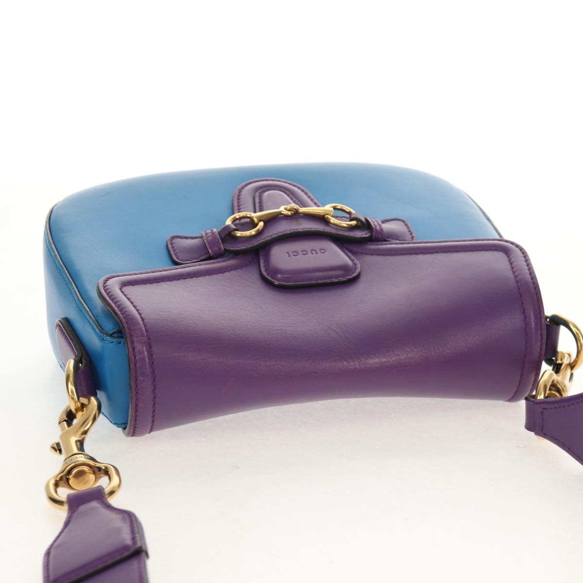 GUCCI Horsebit Shoulder Bag Leather Purple Gold 380573 Auth 154070V