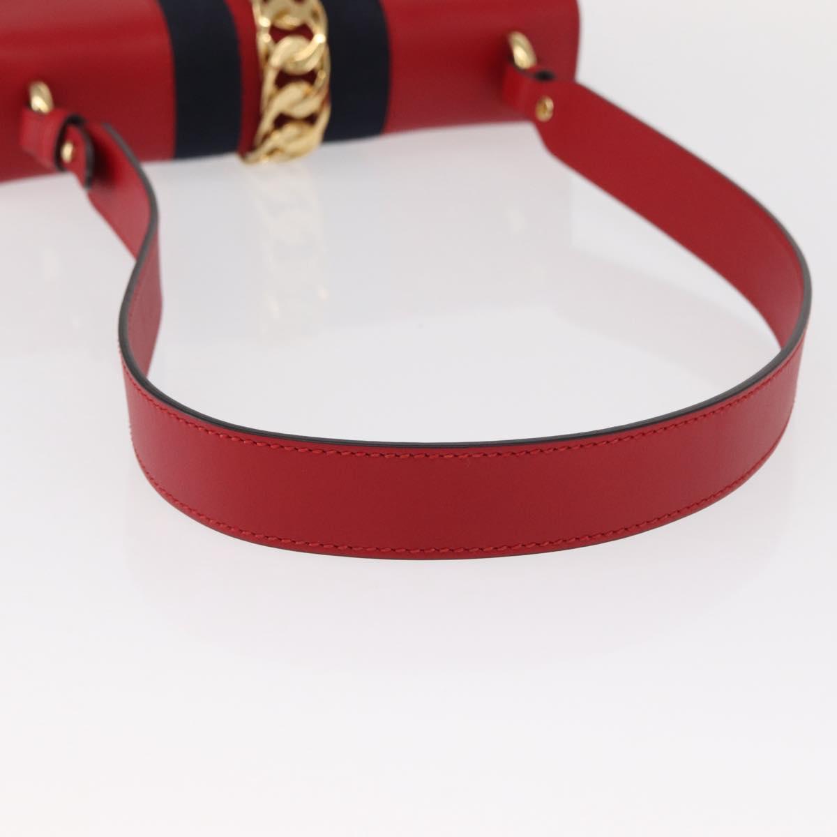 GUCCI Sylvie Sherry Line Shoulder Bag Leather Red Gold Navy 421882 Auth 154071M