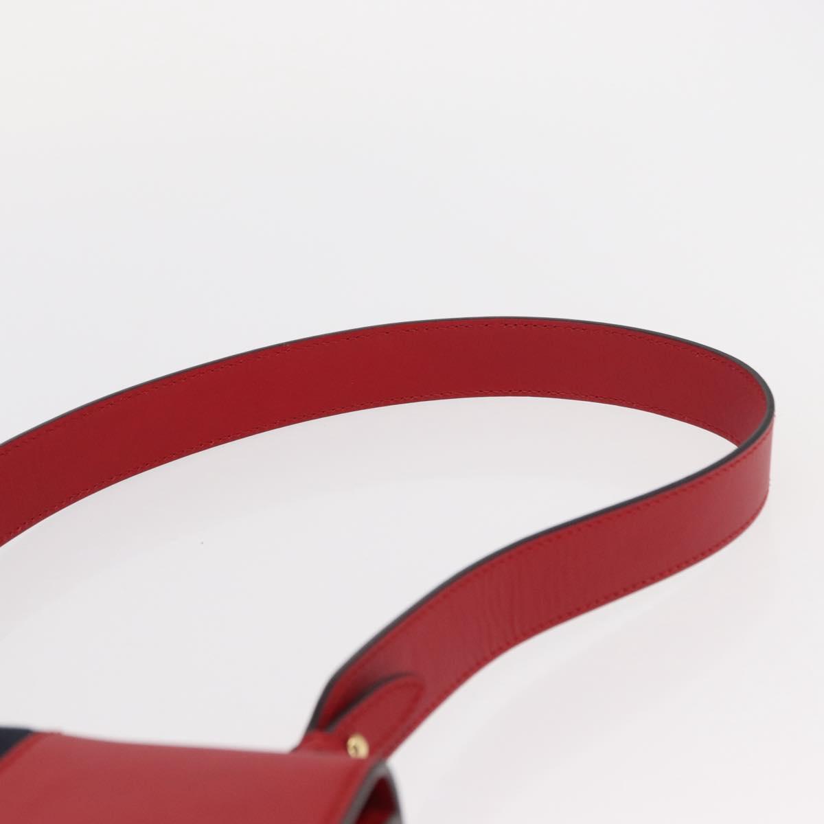 GUCCI Sylvie Sherry Line Shoulder Bag Leather Red Gold Navy 421882 Auth 154071M