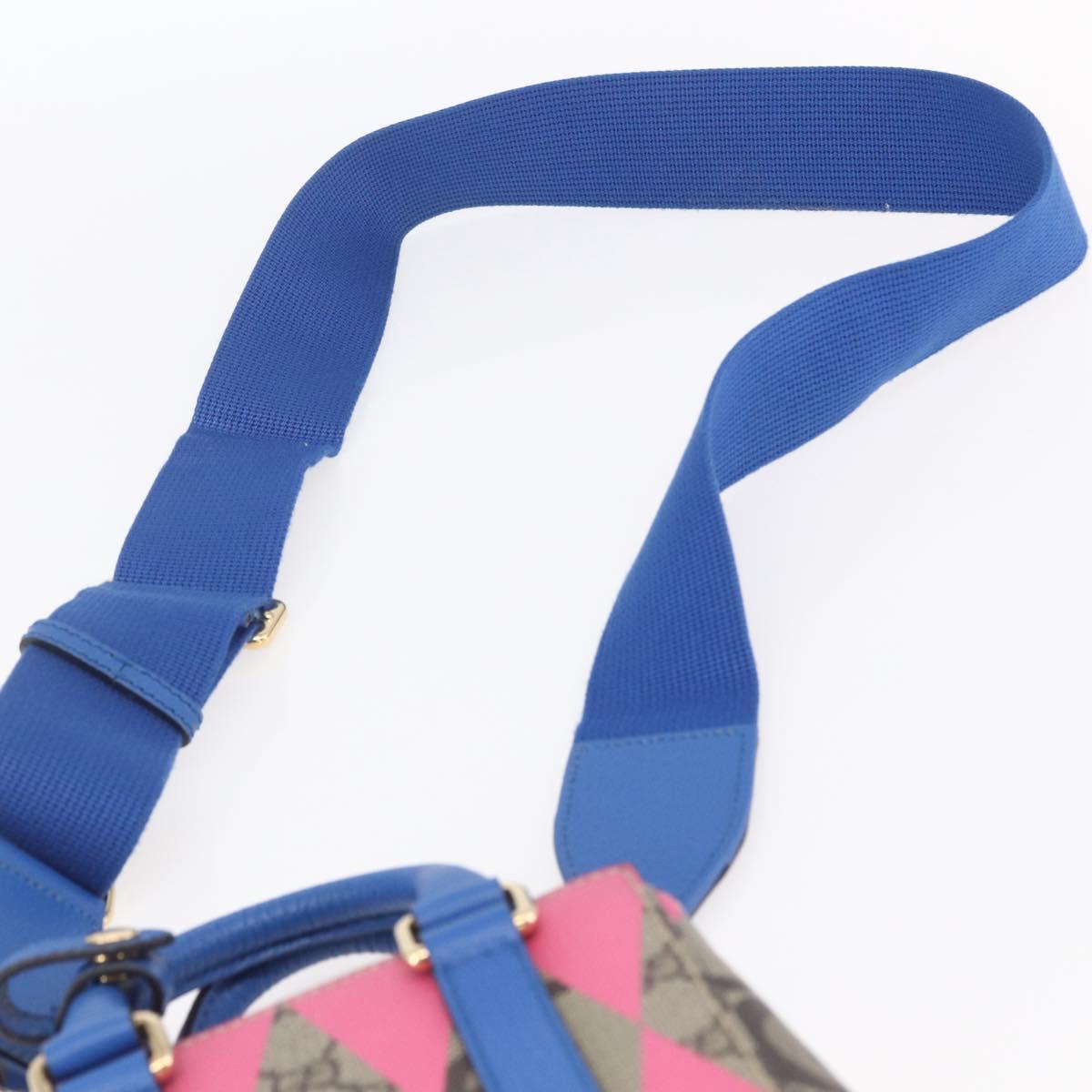 GUCCI GG Supreme Hand Bag PVC 2way Beige Blue Auth 154072SAM