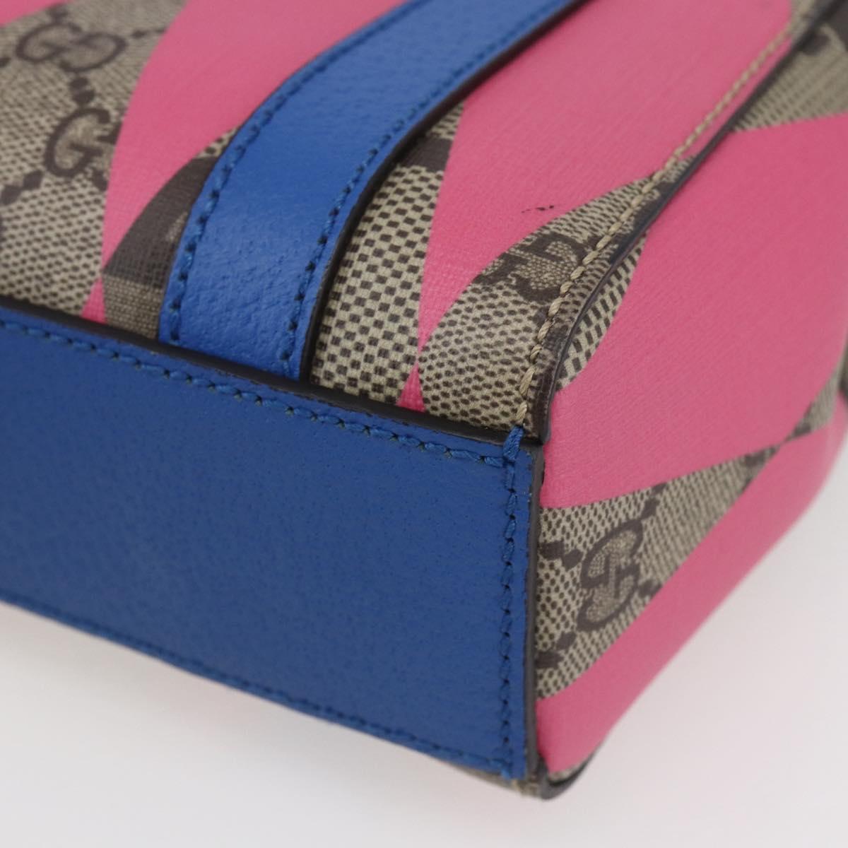 GUCCI GG Supreme Hand Bag PVC 2way Beige Blue Auth 154072SAM