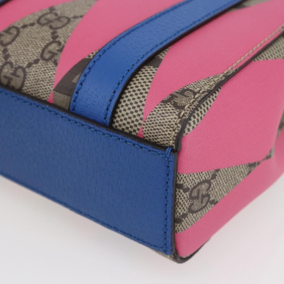 GUCCI GG Supreme Hand Bag PVC 2way Beige Blue Auth 154072SAM