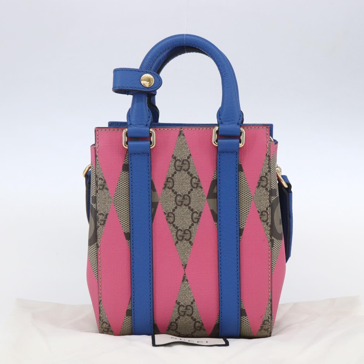 GUCCI GG Supreme Hand Bag PVC 2way Beige Blue Auth 154072SAM