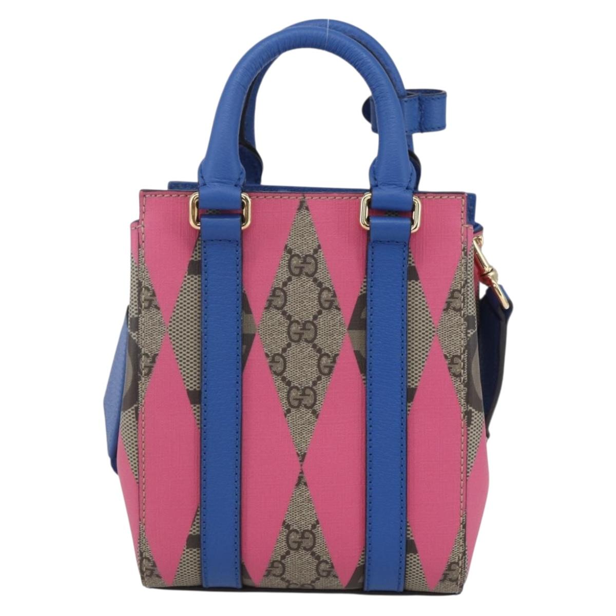 GUCCI GG Supreme Hand Bag PVC 2way Beige Blue Auth 154072SAM