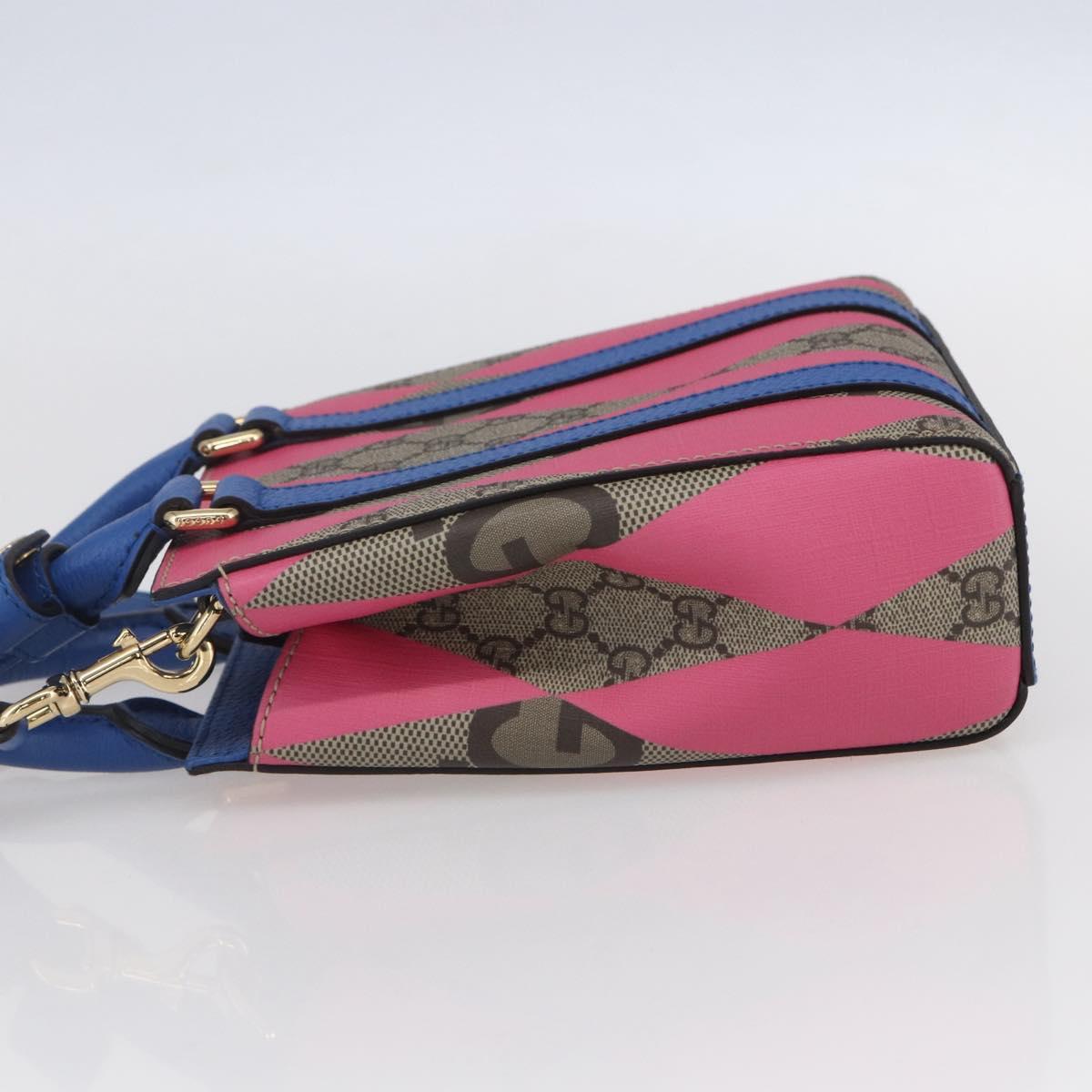 GUCCI GG Supreme Hand Bag PVC 2way Beige Blue Auth 154072SAM