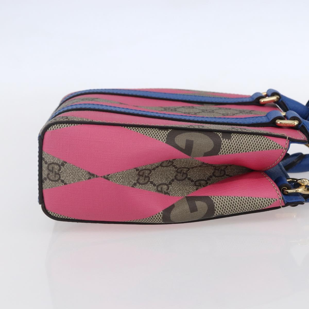 GUCCI GG Supreme Hand Bag PVC 2way Beige Blue Auth 154072SAM