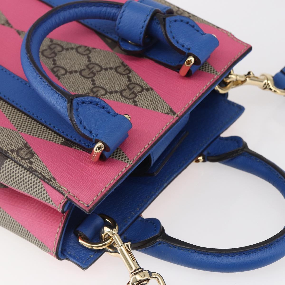 GUCCI GG Supreme Hand Bag PVC 2way Beige Blue Auth 154072SAM