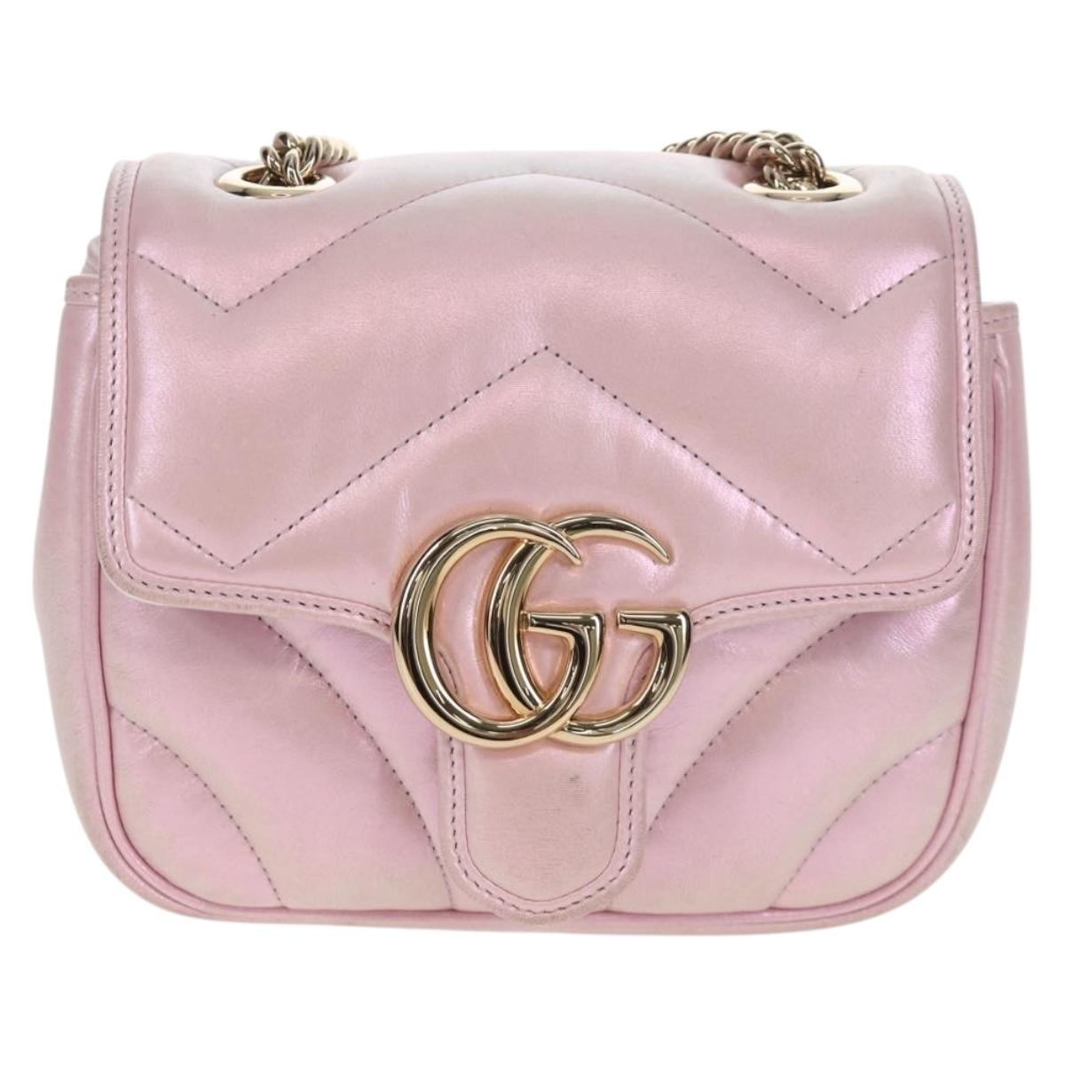 GUCCI GG Marmont Chain Shoulder Bag Leather Pink Gold 739682 Auth 154073V