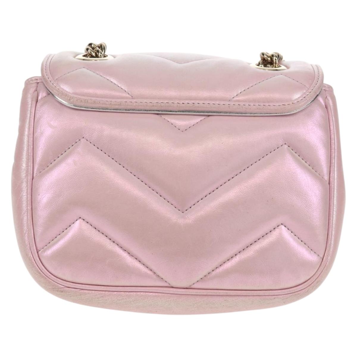 GUCCI GG Marmont Chain Shoulder Bag Leather Pink Gold 739682 Auth 154073V