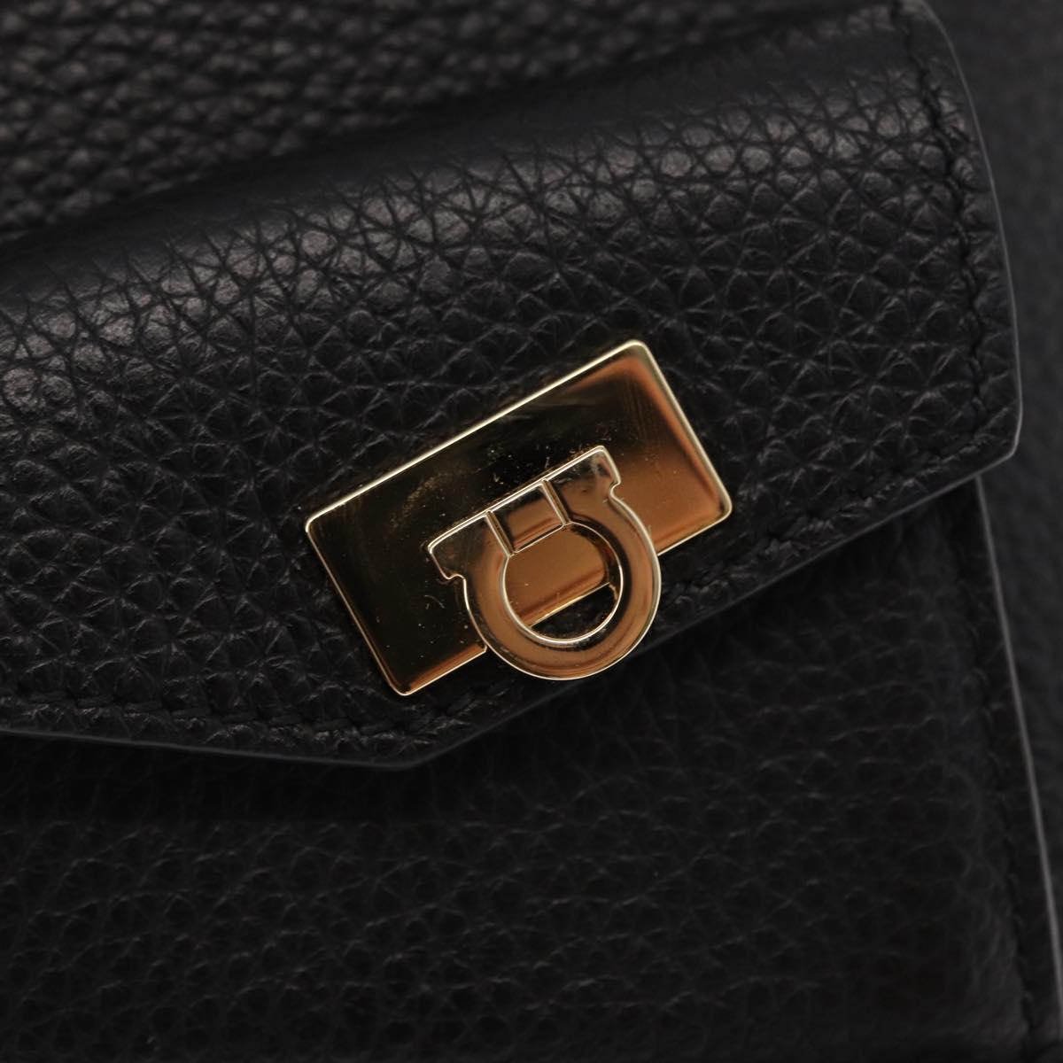 Salvatore Ferragamo Gancini Backpack Leather Black Gold Auth 154075SM