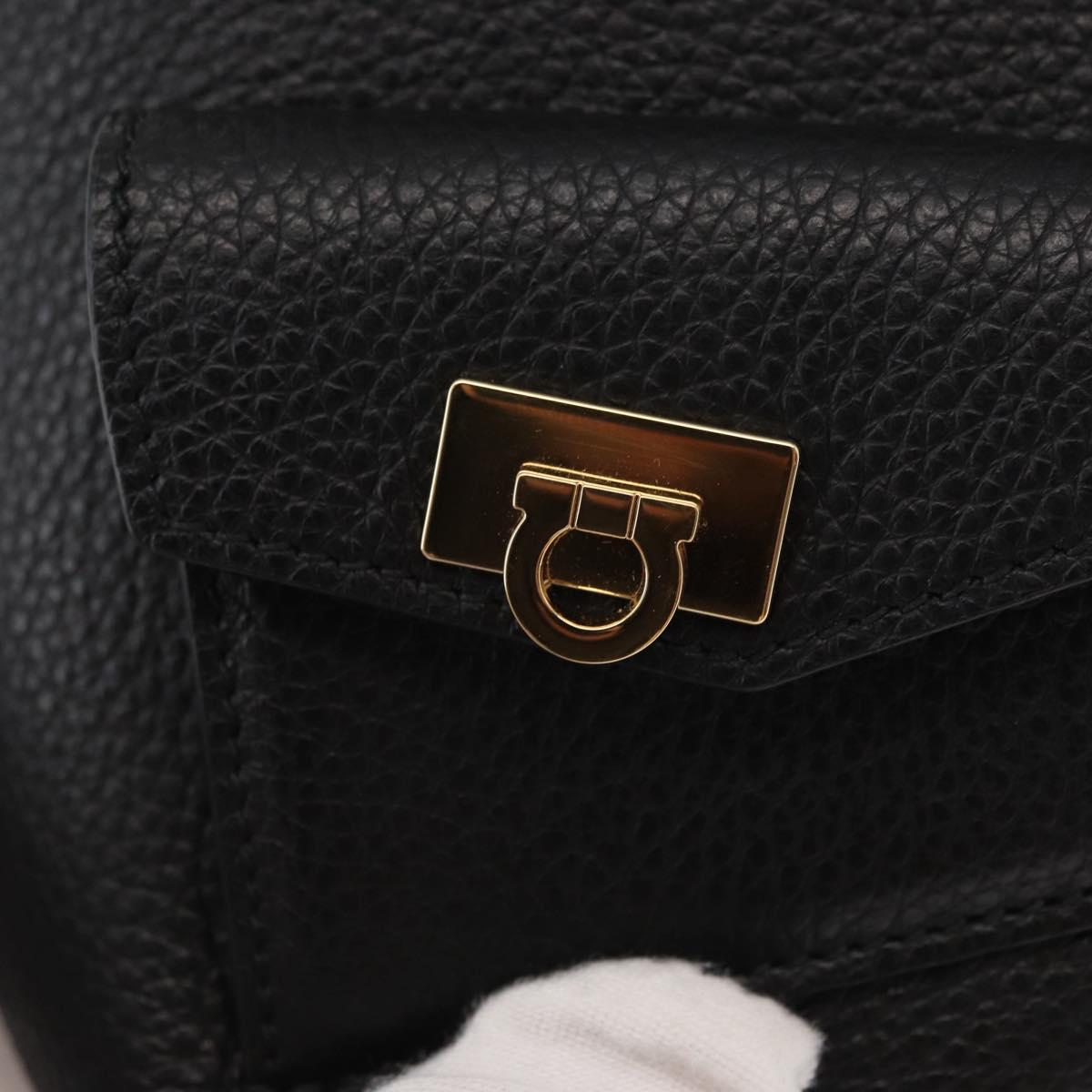 Salvatore Ferragamo Gancini Backpack Leather Black Gold Auth 154075SM