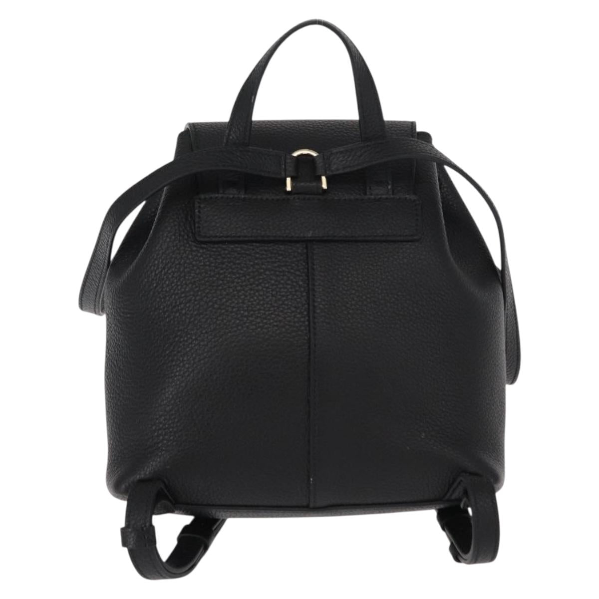Salvatore Ferragamo Gancini Backpack Leather Black Gold Auth 154075SM