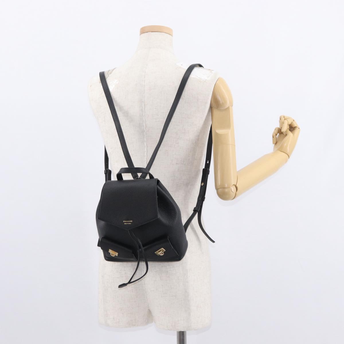 Salvatore Ferragamo Gancini Backpack Leather Black Gold Auth 154075SM