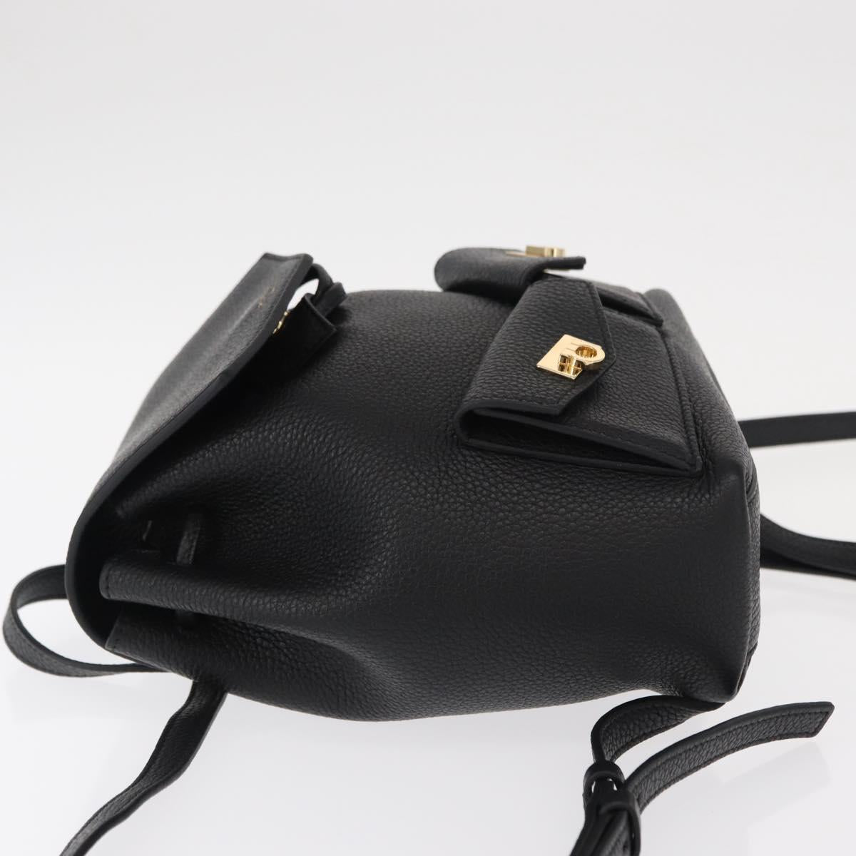 Salvatore Ferragamo Gancini Backpack Leather Black Gold Auth 154075SM
