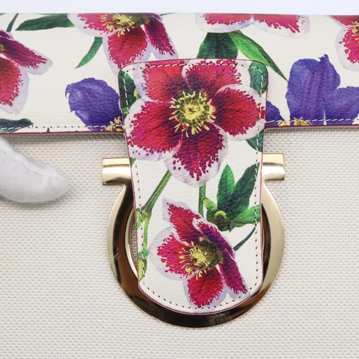 Salvatore Ferragamo Chain Gancini Bag Canvas Multicolor Gold Auth 154076SAM