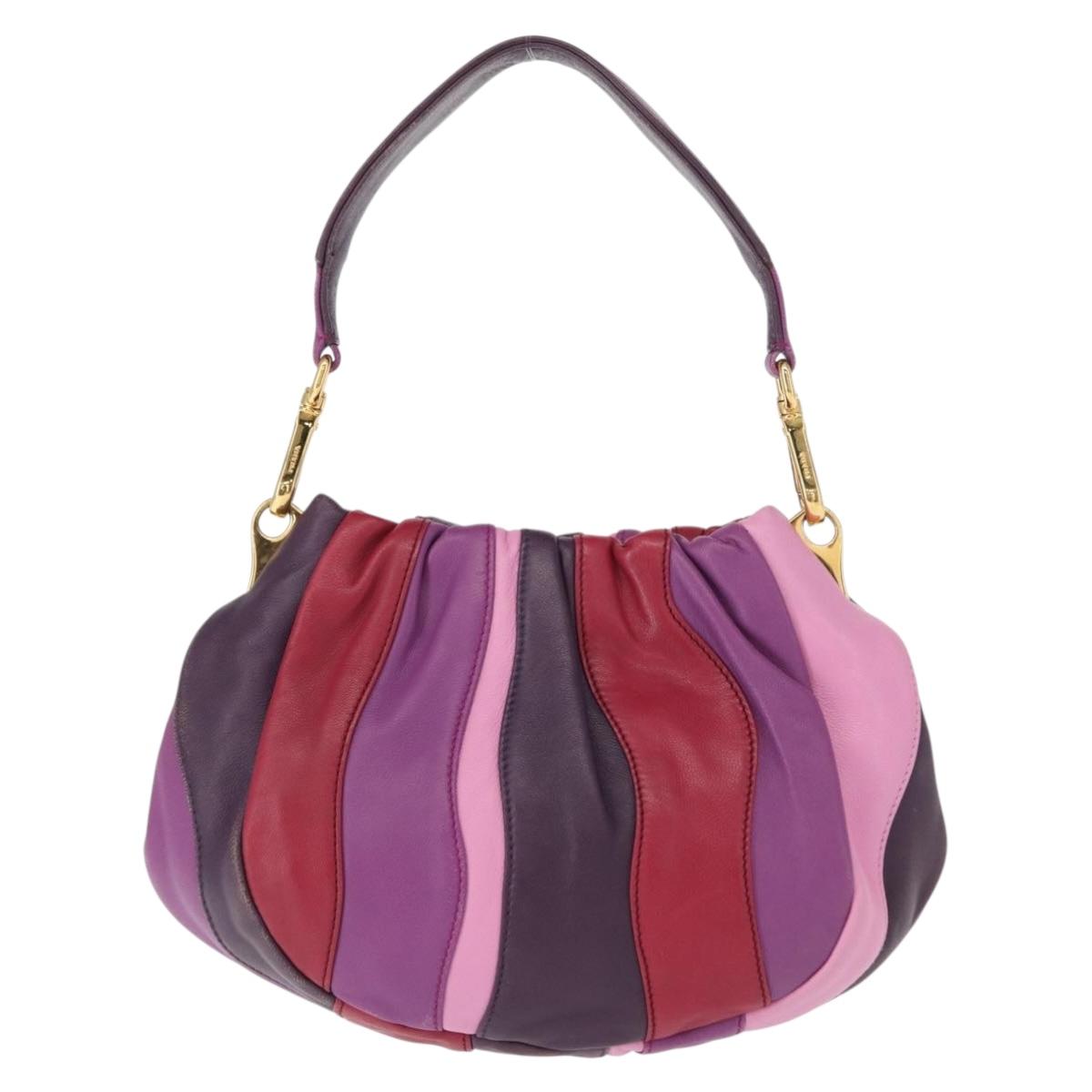 PRADA Hand Bag Leather 2way Multicolor Gold Auth 154077SAM