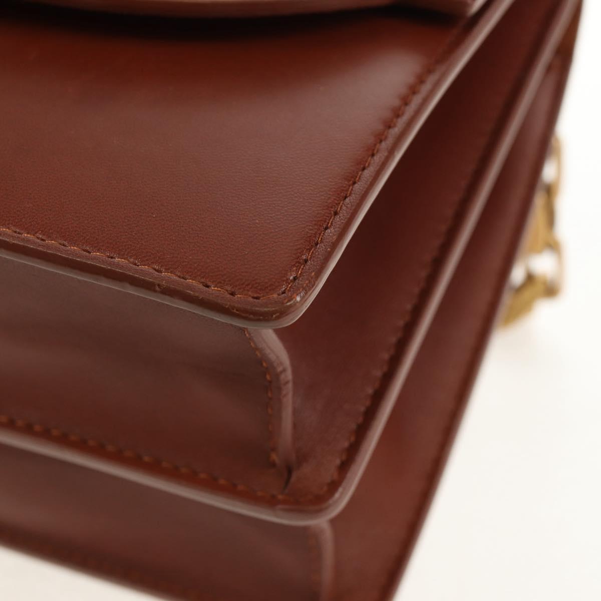 Christian Dior Chain Shoulder Bag Leather Brown Gold Auth 154079V