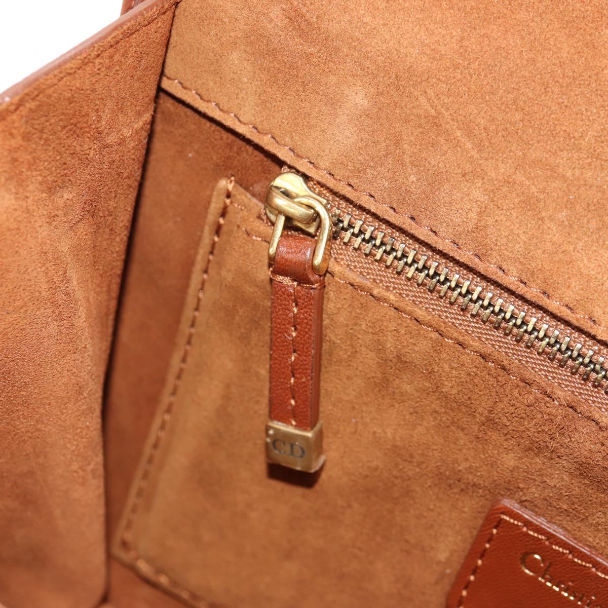 Christian Dior Chain Shoulder Bag Leather Brown Gold Auth 154079V