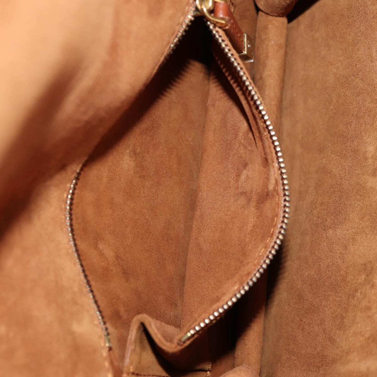 Christian Dior Chain Shoulder Bag Leather Brown Gold Auth 154079V