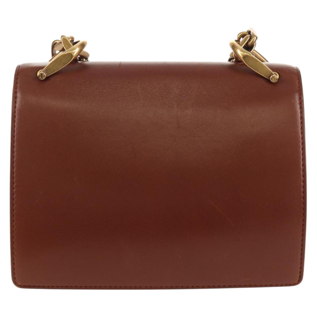 Christian Dior Chain Shoulder Bag Leather Brown Gold Auth 154079V