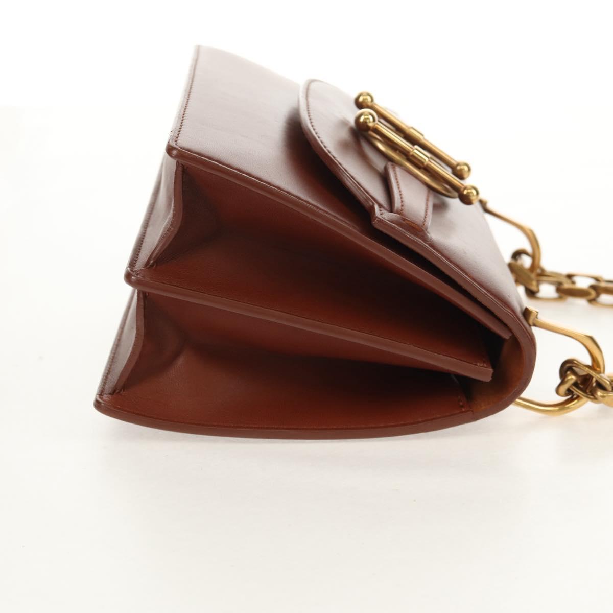 Christian Dior Chain Shoulder Bag Leather Brown Gold Auth 154079V