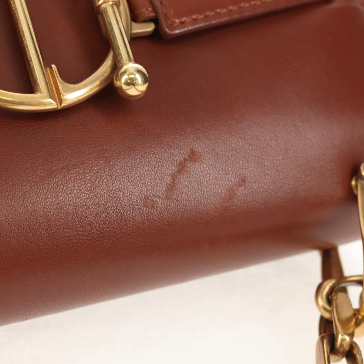 Christian Dior Chain Shoulder Bag Leather Brown Gold Auth 154079V