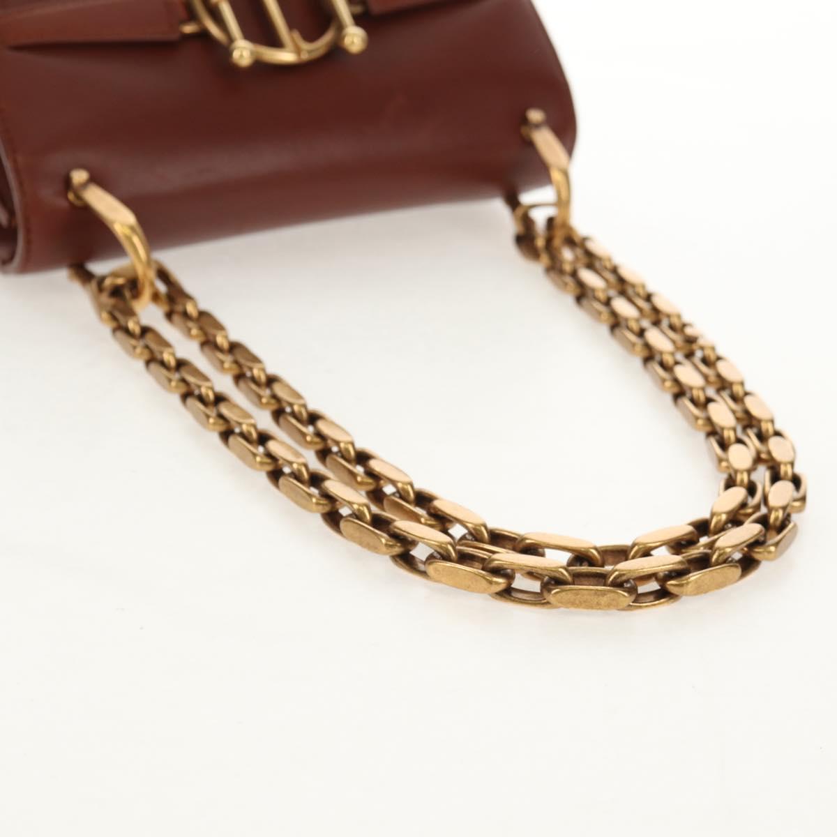 Christian Dior Chain Shoulder Bag Leather Brown Gold Auth 154079V