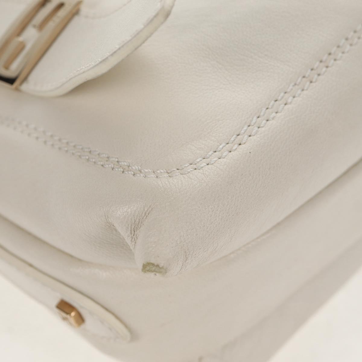 FENDI Mamma Baguette Shoulder Bag Leather White Gold Auth 154081M