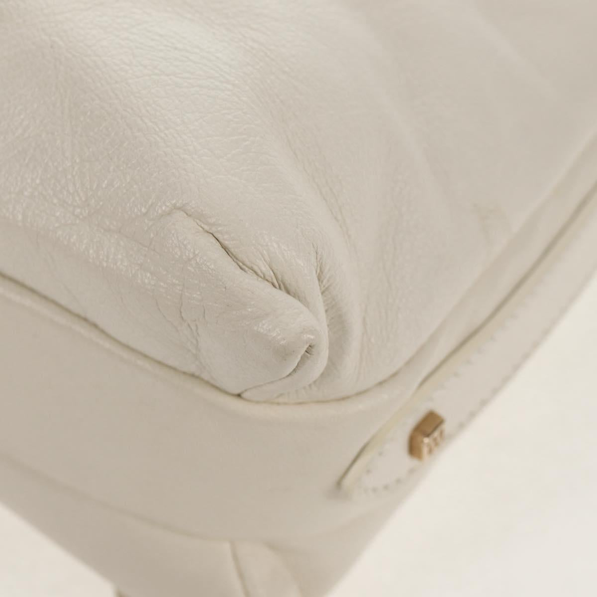 FENDI Mamma Baguette Shoulder Bag Leather White Gold Auth 154081M