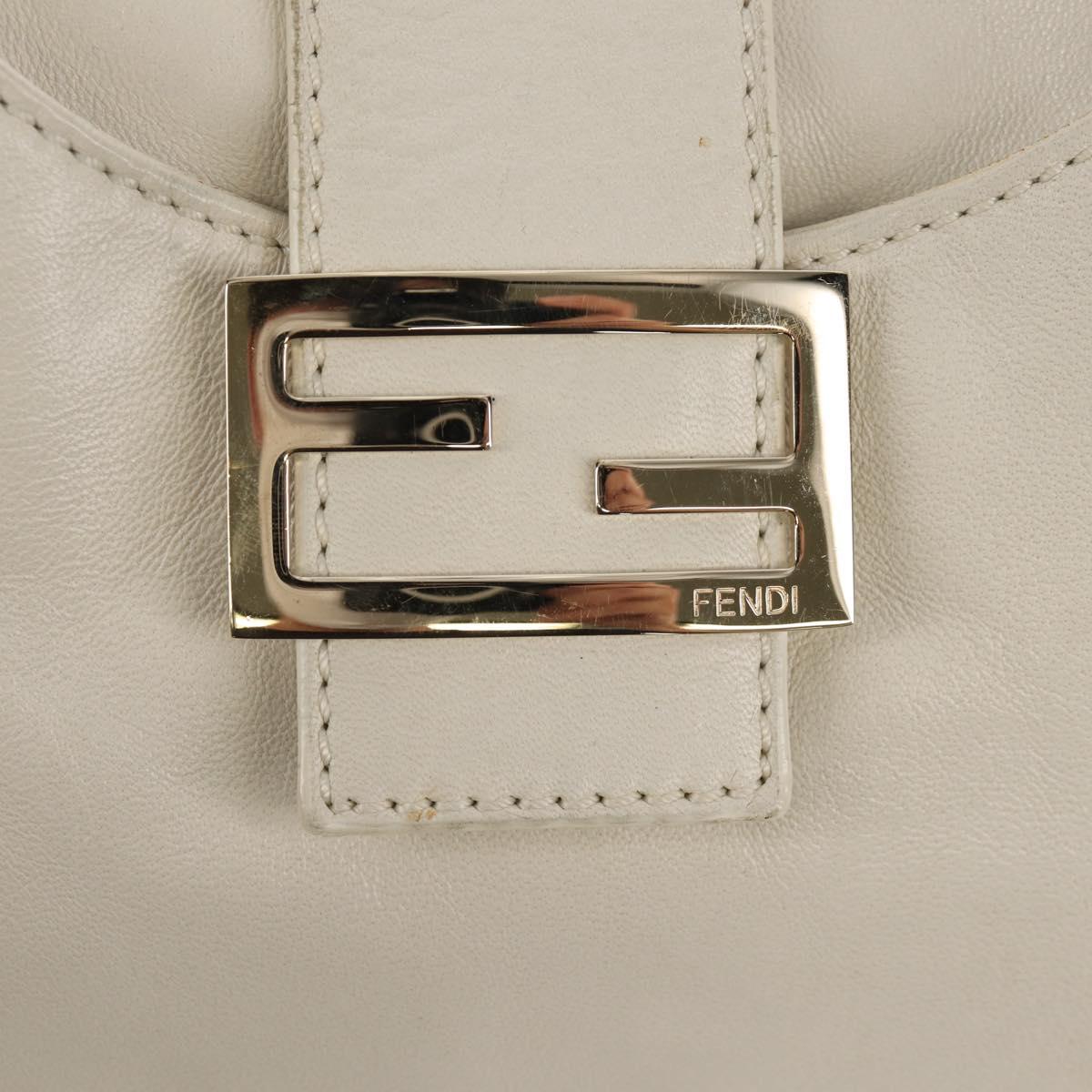 FENDI Mamma Baguette Shoulder Bag Leather White Gold Auth 154081M