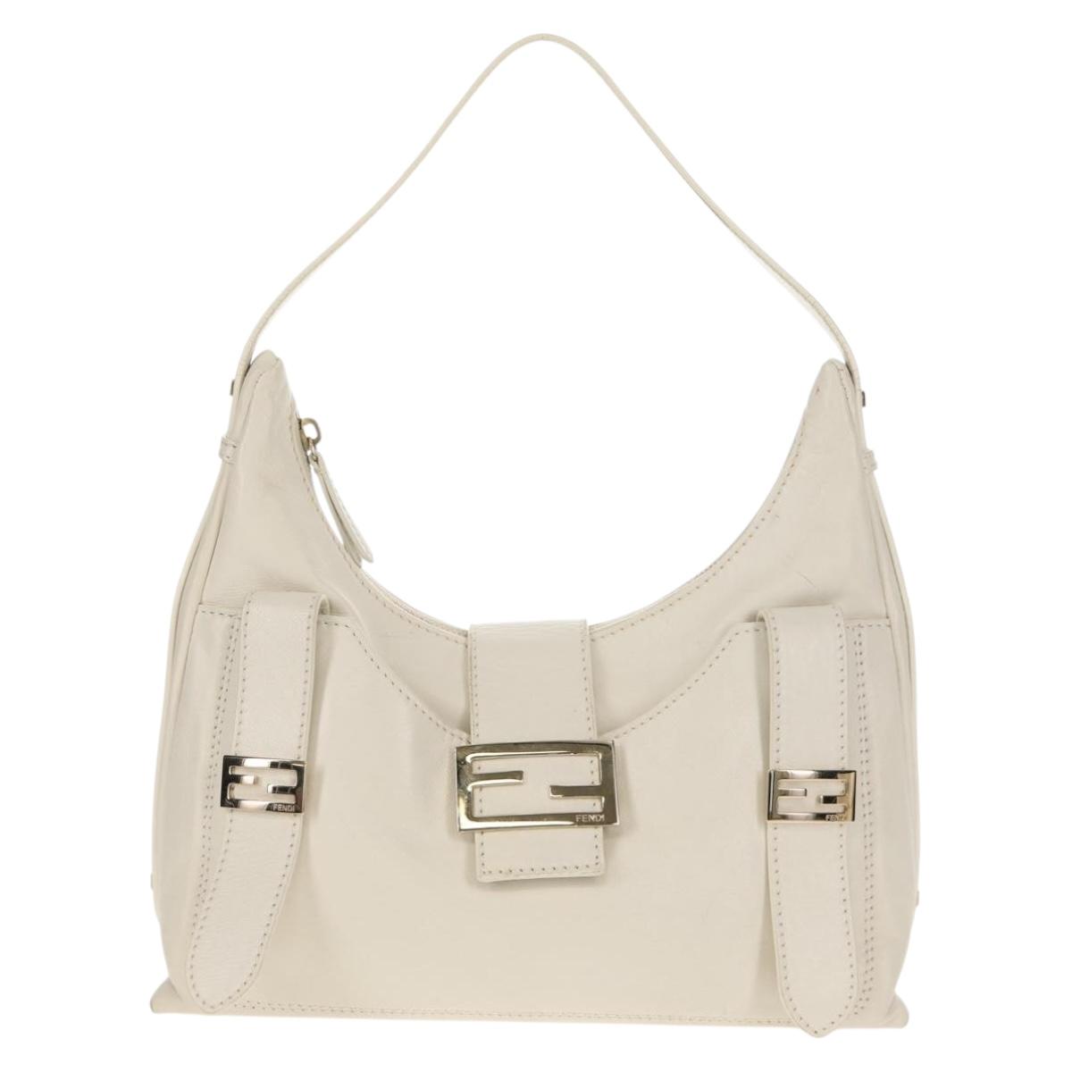 FENDI Mamma Baguette Shoulder Bag Leather White Gold Auth 154081M