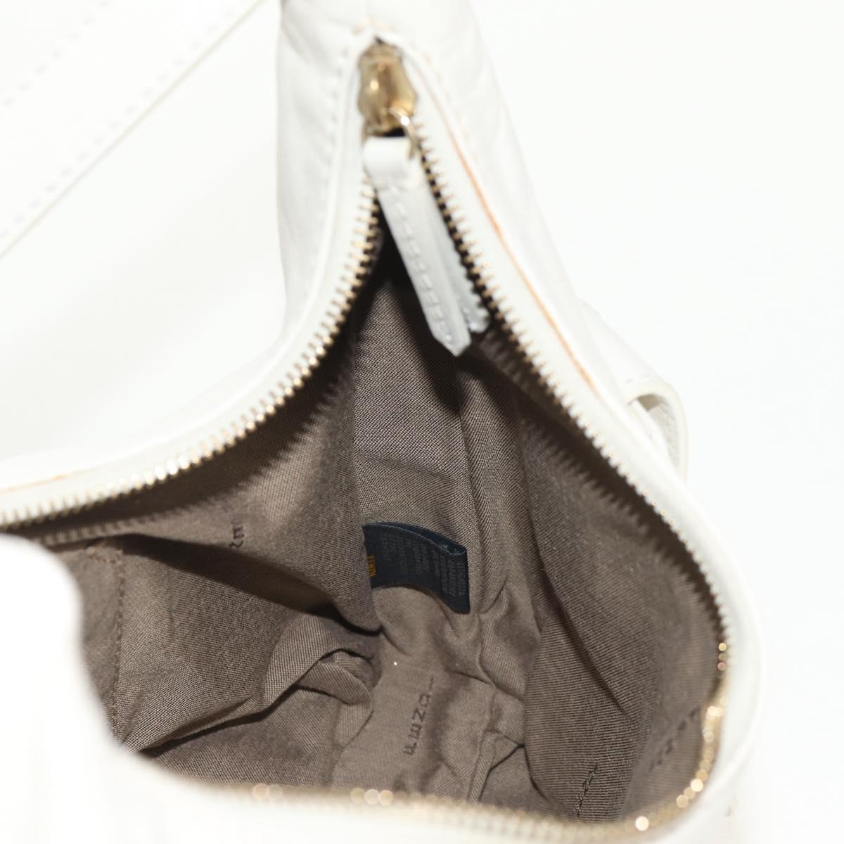 FENDI Mamma Baguette Shoulder Bag Leather White Gold Auth 154081M