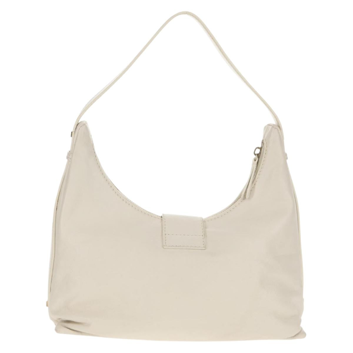 FENDI Mamma Baguette Shoulder Bag Leather White Gold Auth 154081M