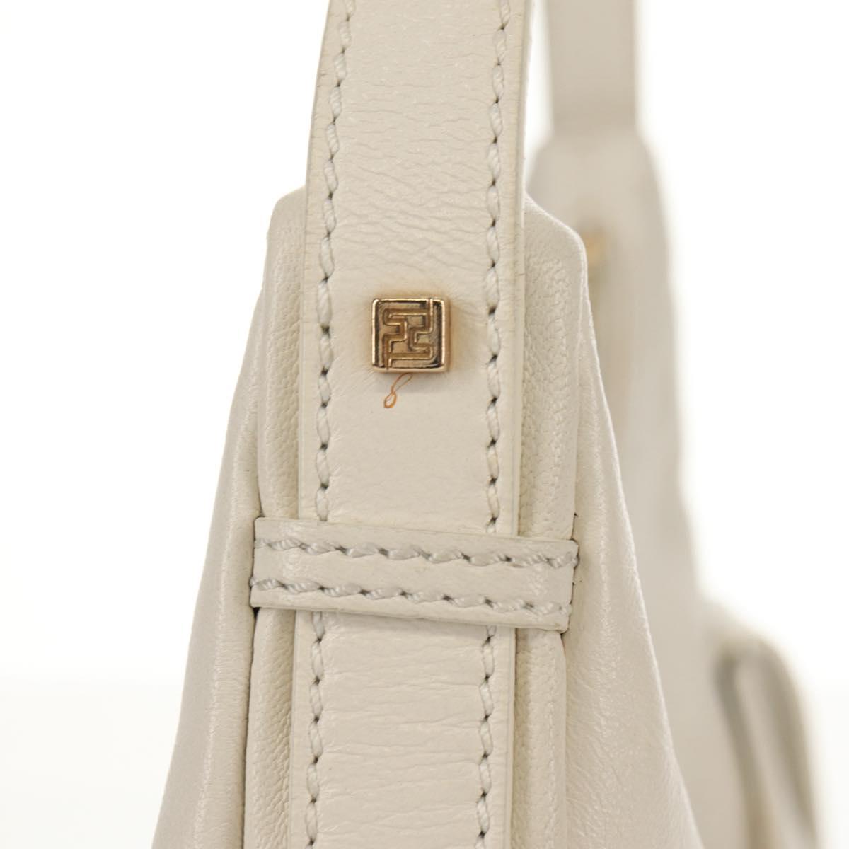 FENDI Mamma Baguette Shoulder Bag Leather White Gold Auth 154081M