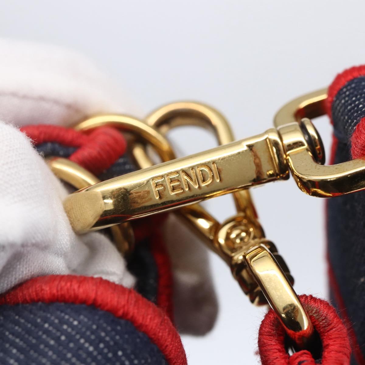 FENDI Mamma Baguette Shoulder Bag Denim 2way Navy Gold Auth 154083M