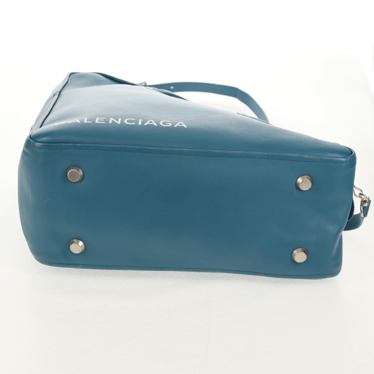 BALENCIAGA Triangle Duffel M Bag Leather 2way Light Blue 476974 Auth 154084V