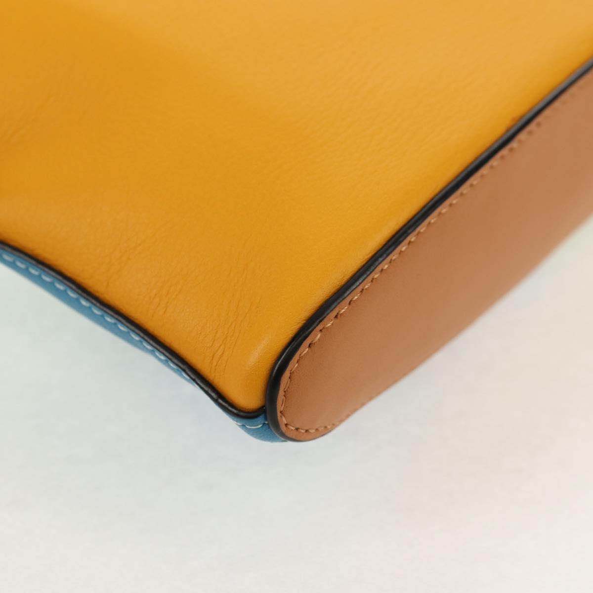 LOEWE Anagram Clutch Bag Leather Light Blue Silver Auth 154086M