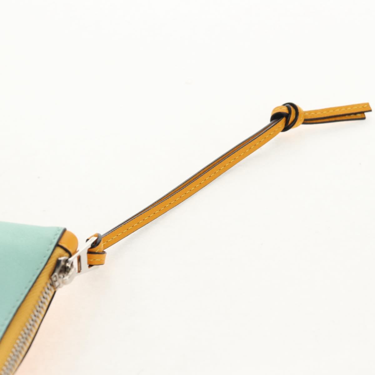 LOEWE Anagram Clutch Bag Leather Light Blue Silver Auth 154086M