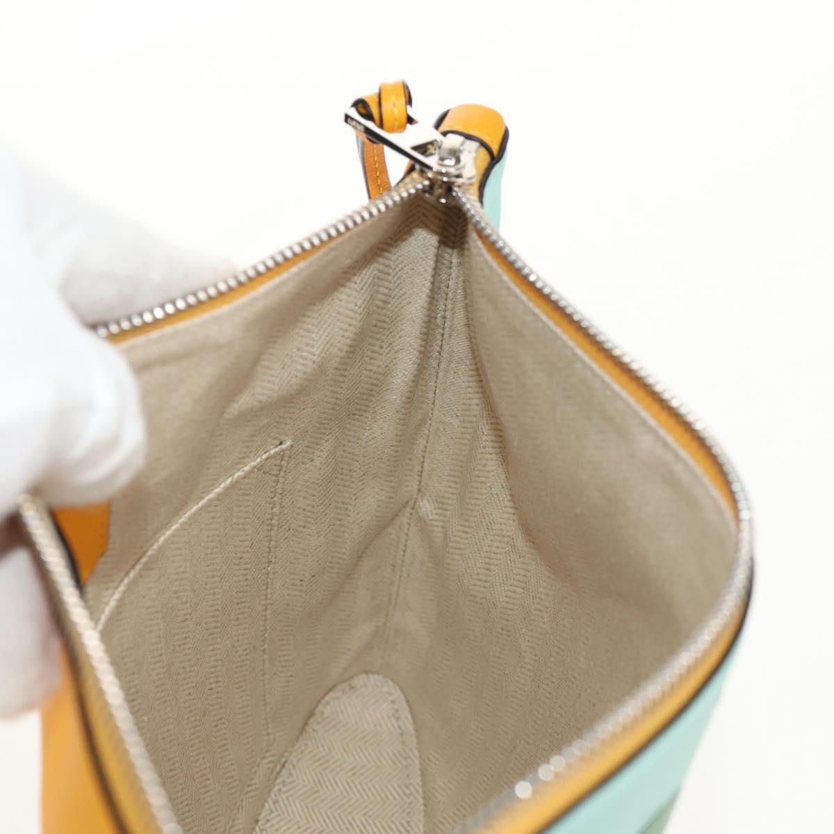 LOEWE Anagram Clutch Bag Leather Light Blue Silver Auth 154086M