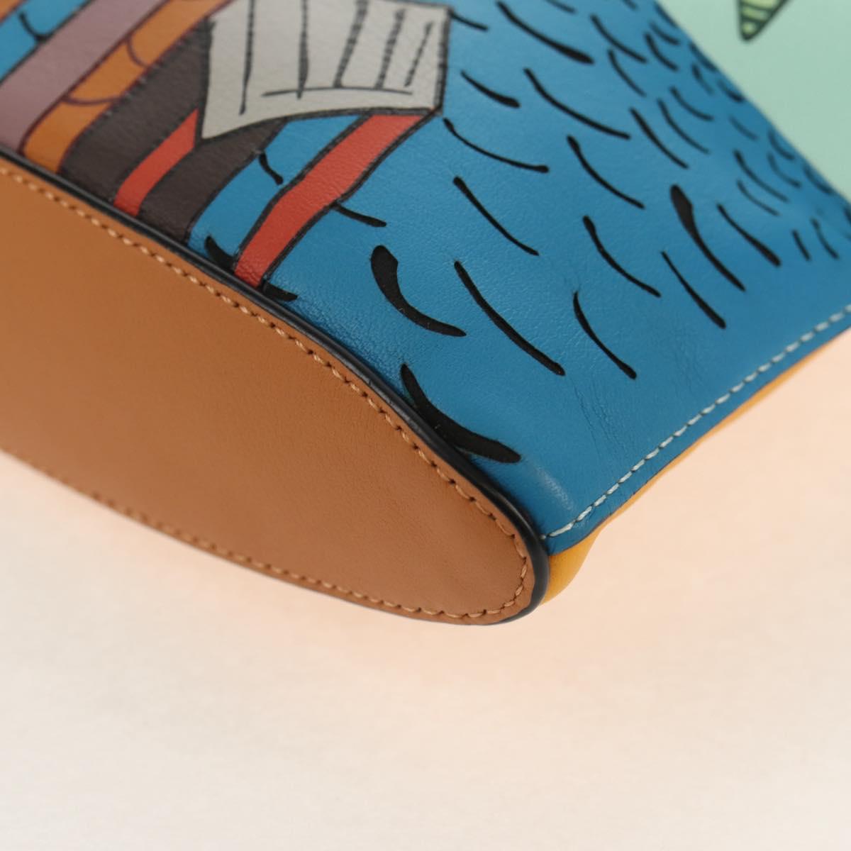 LOEWE Anagram Clutch Bag Leather Light Blue Silver Auth 154086M